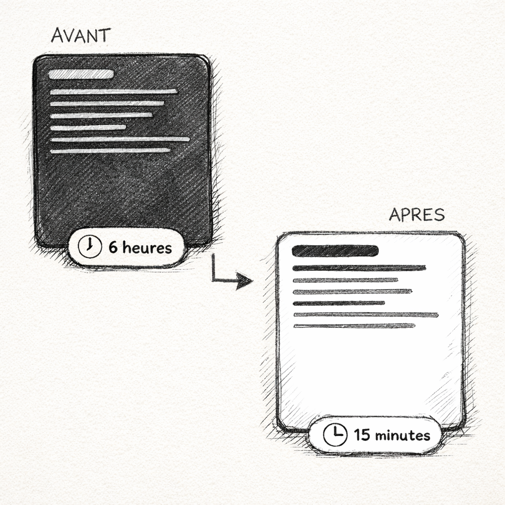 Avant 6 heures, Après 15 minutes — gain de temps avec BrikStak